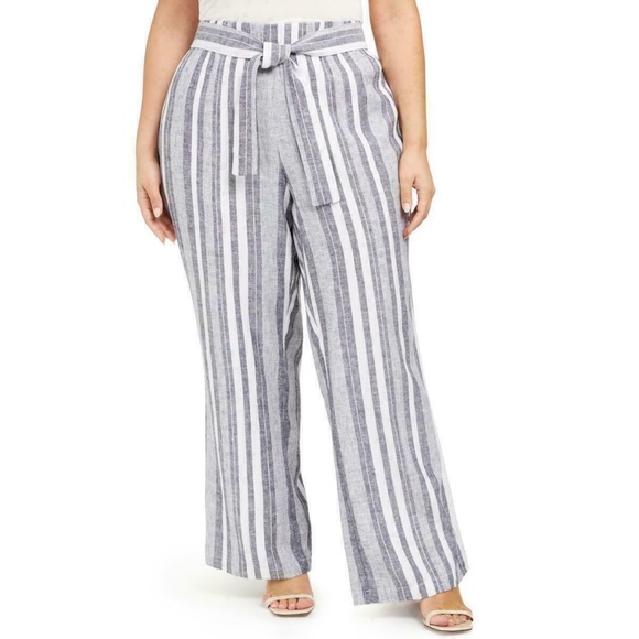INC International Concepts Pants - INC International Concepts Women's Tie Waist Linen-Blend Wide-Leg Pants Plus 3X